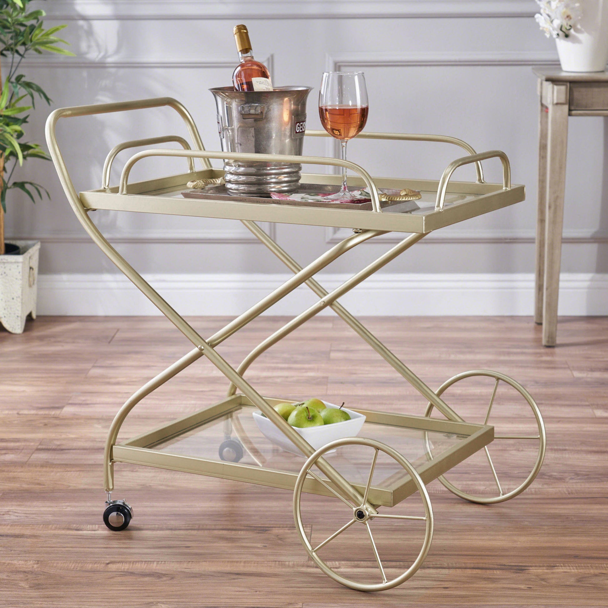 Bar Cart Gold Glass Metal