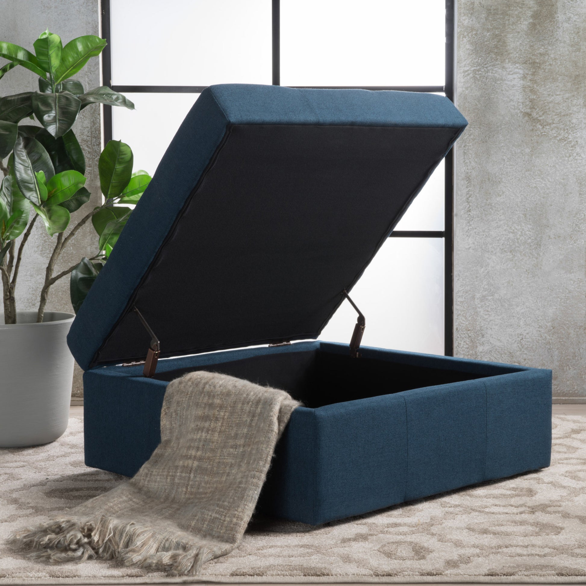 Larkin Storage Ottoman Navy Blue Fabric