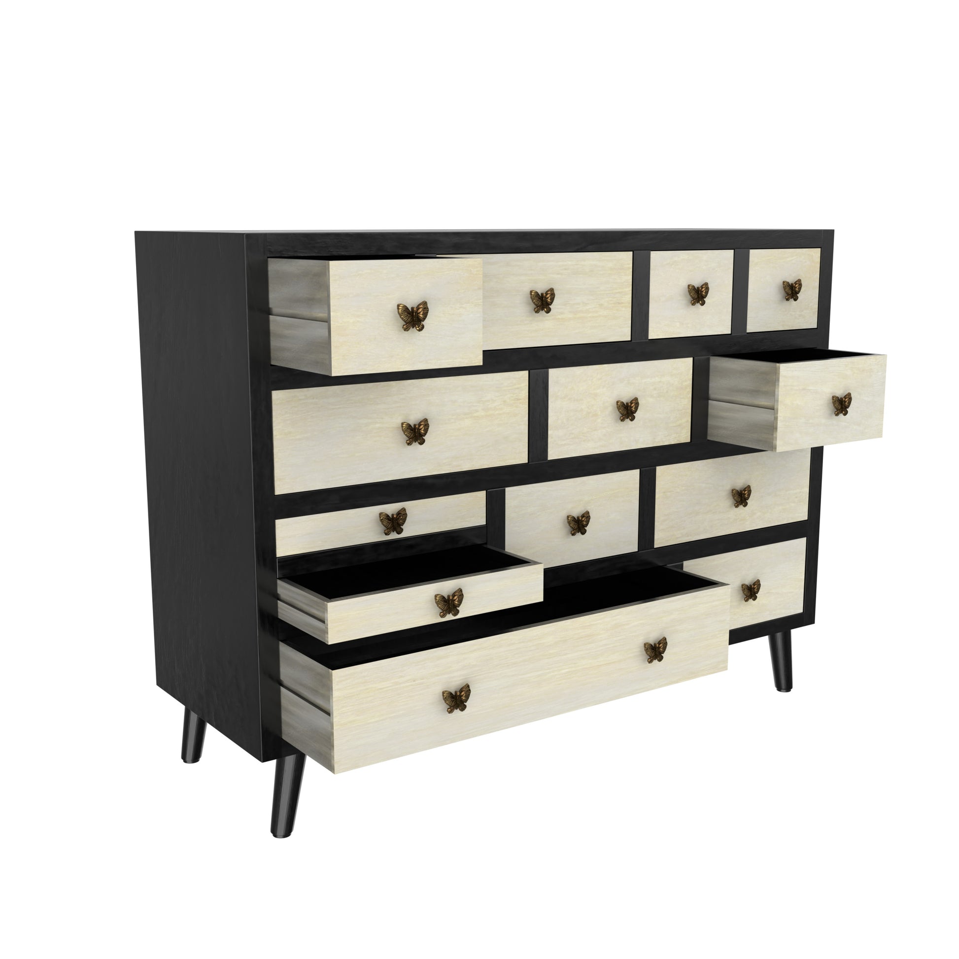 Papillon 13 Drawers Sideboard Black - Black Wood