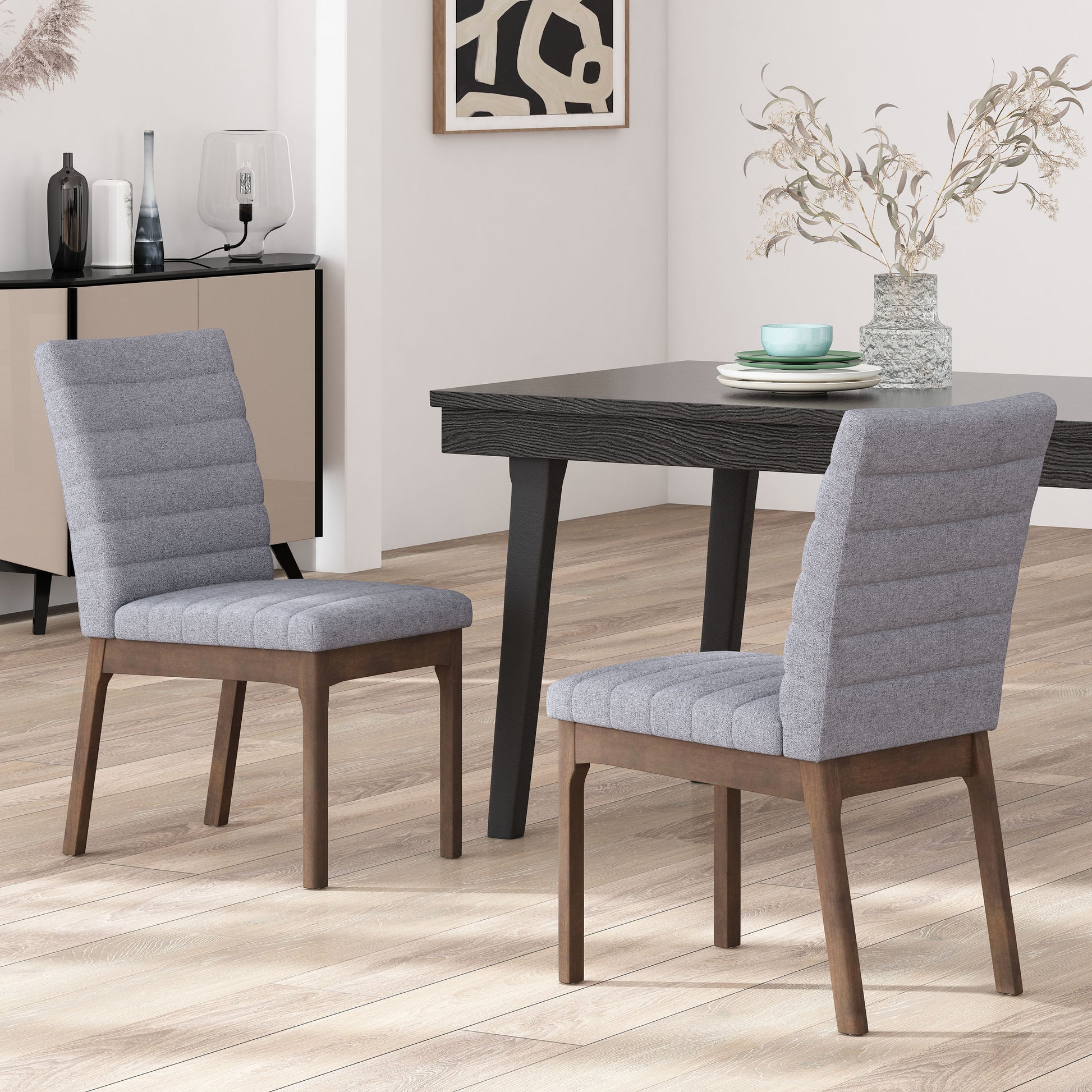 Dining Chair Set Of 2 Dark Grey Fabric