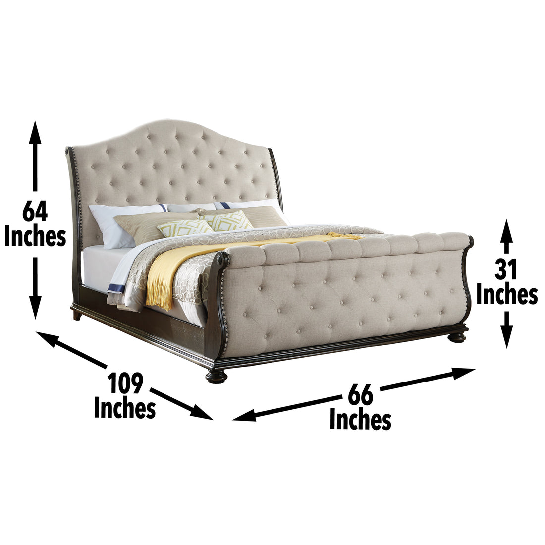 Rhapsody Queen Sleigh Bed Beige Queen Beige Faux Leather