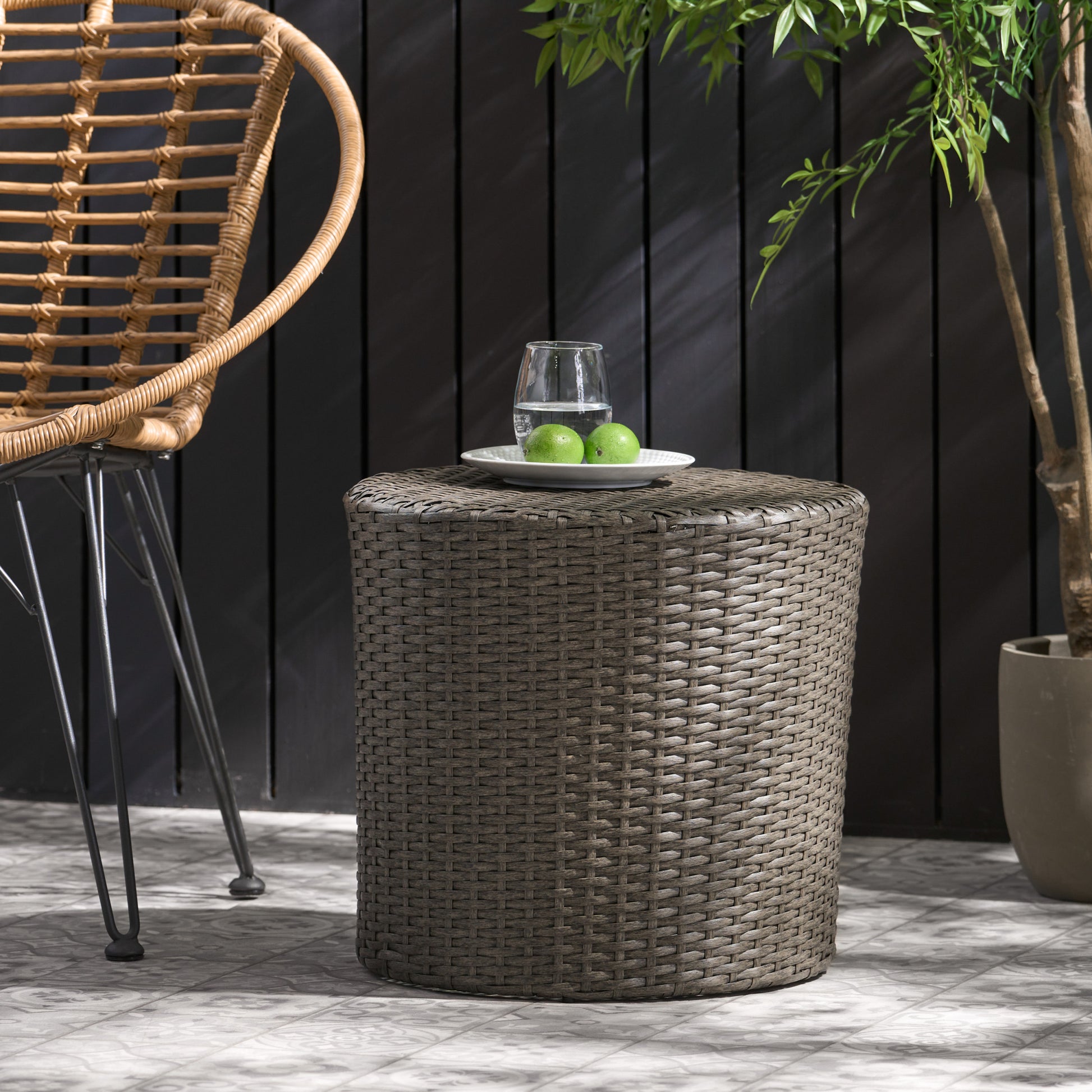 Kingstown Rd Barrel Side Table - Grey Rattan