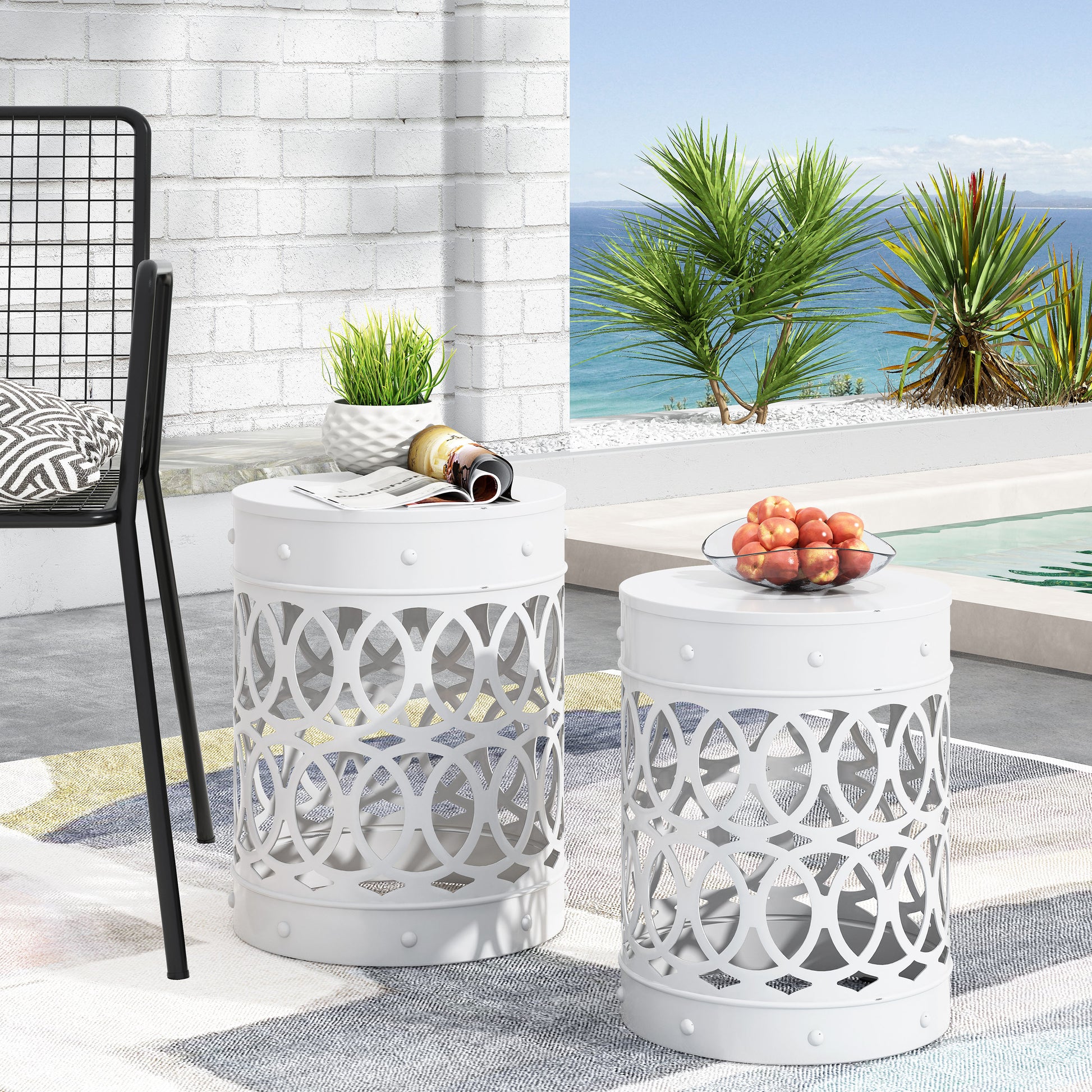 Outdoor Metal S 2 End Table White Iron