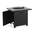 Outdoor Patio Propane Fire Pit 24.5'' H X 28'' W Square Iron Gas Burning Fire Table 40,000 Btu, Tank In Side, Black Black Iron