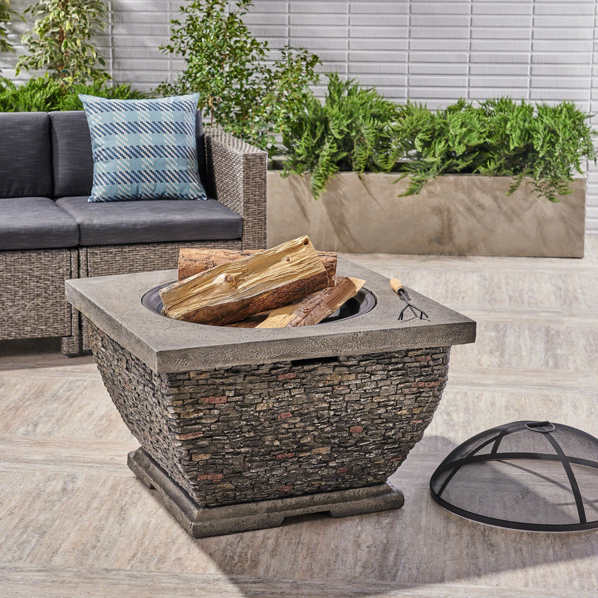 Mgo 32" Wood Burning Fire Pit Grey Magnesium Oxide