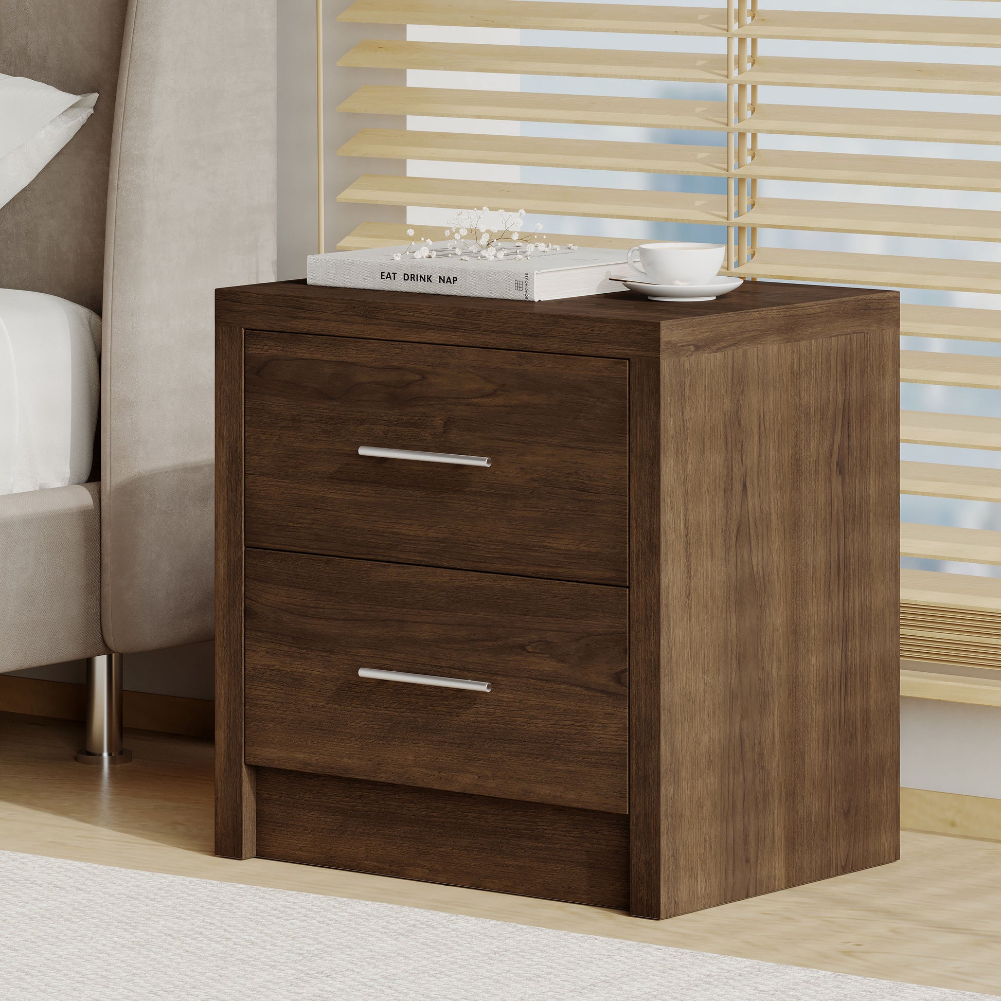 Bologna Bedroom 2 Drawer Nightstand Walnut Mdf