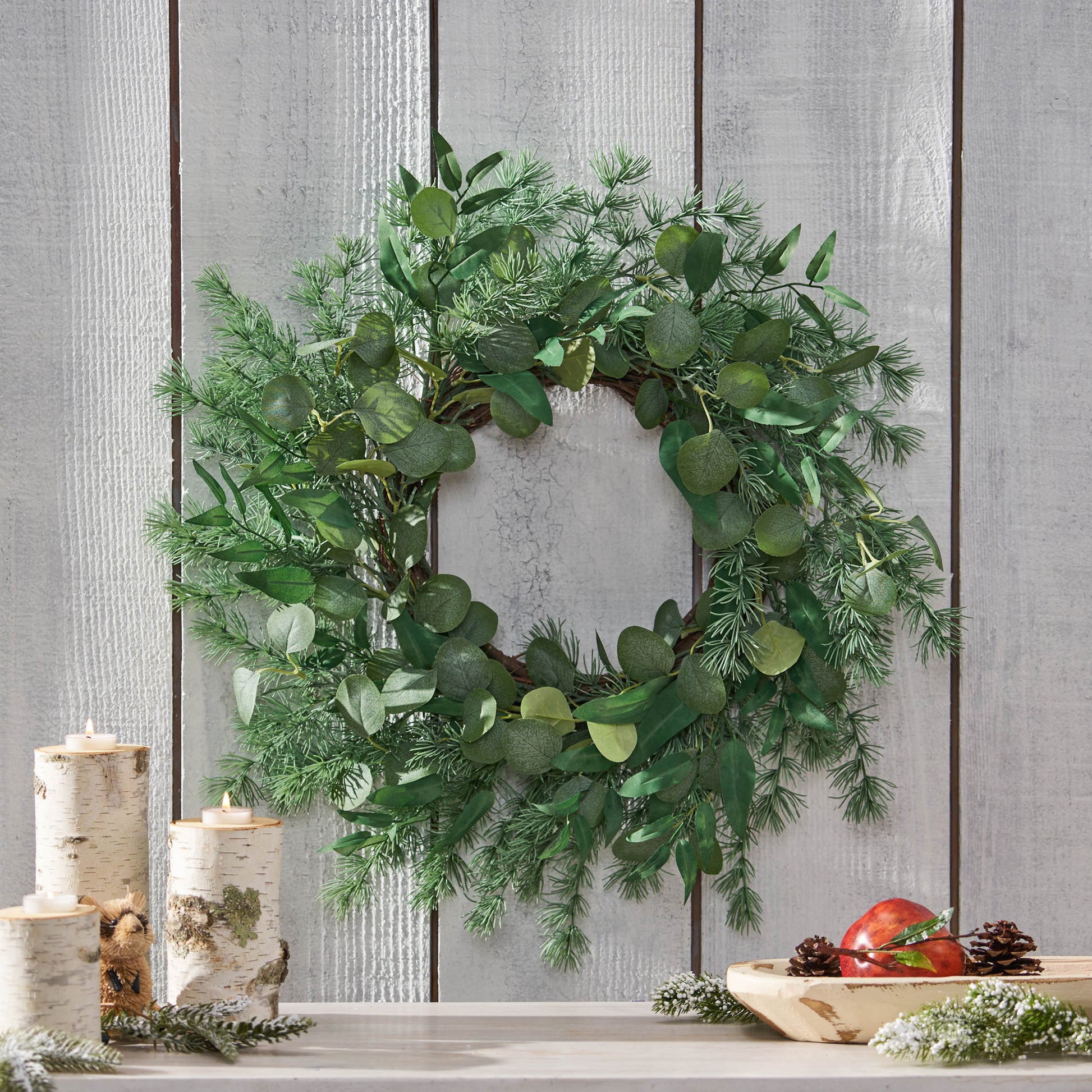 24.5" Leaves Wreath Green Polyester