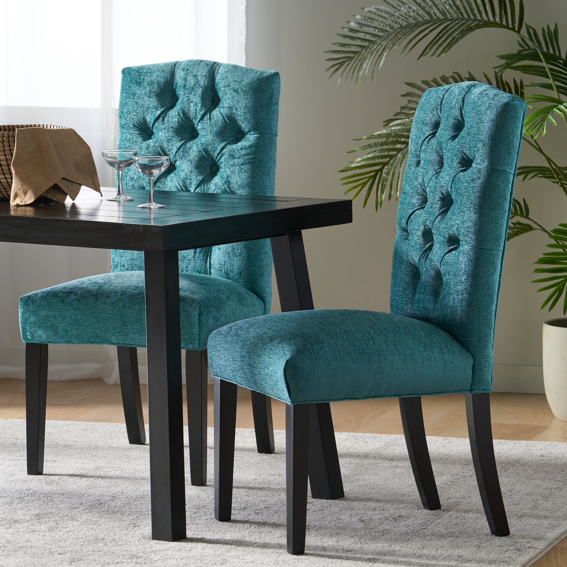 Harriet Kd Tufted Dining Chairs Mp2 Set Of 2 Green Fabric