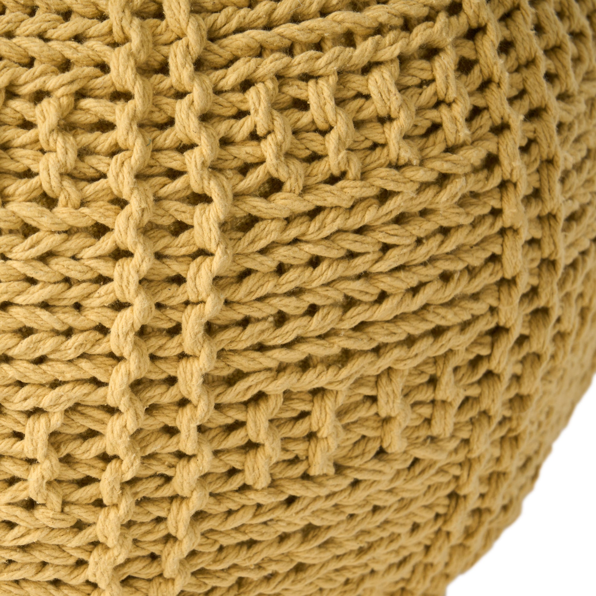 Yuny Knitted Cotton 20 X 20 Round Pouf Yellow Cotton