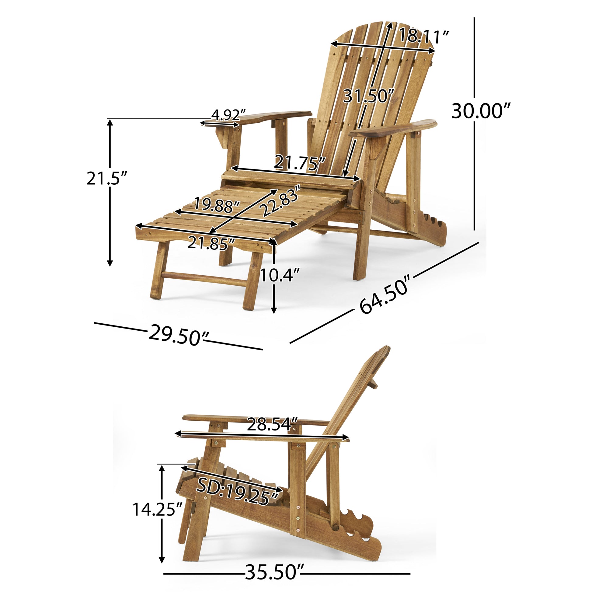 Malibu Reclining Adirondack Chair Natural Stained Acacia Wood