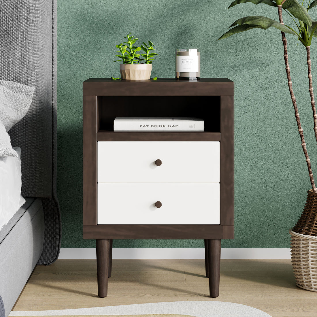 2 Drawer Nightstand Walnut Mdf