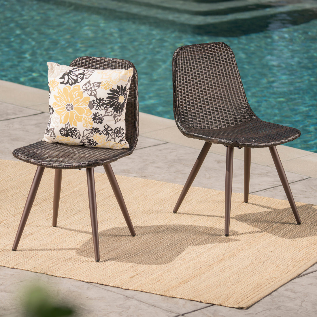 Gila Dining Chair With Powder Coated Legs,Set Of 2 Brown Multi Rattan