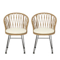 Tavon Chair,2Pcs With 2 Cushions Light Brown Foam Pe Rattan Iron