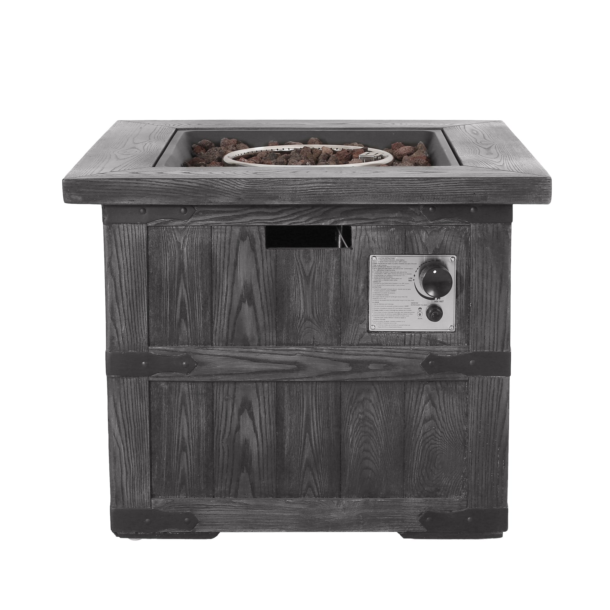 Outdoor Patio 24.5" H X 30" W Square Gas Burning Concrete Fire Pit 40, 000 Btu, Fire Pit Table With Tank Inside, Grey Grey Magnesium Oxide