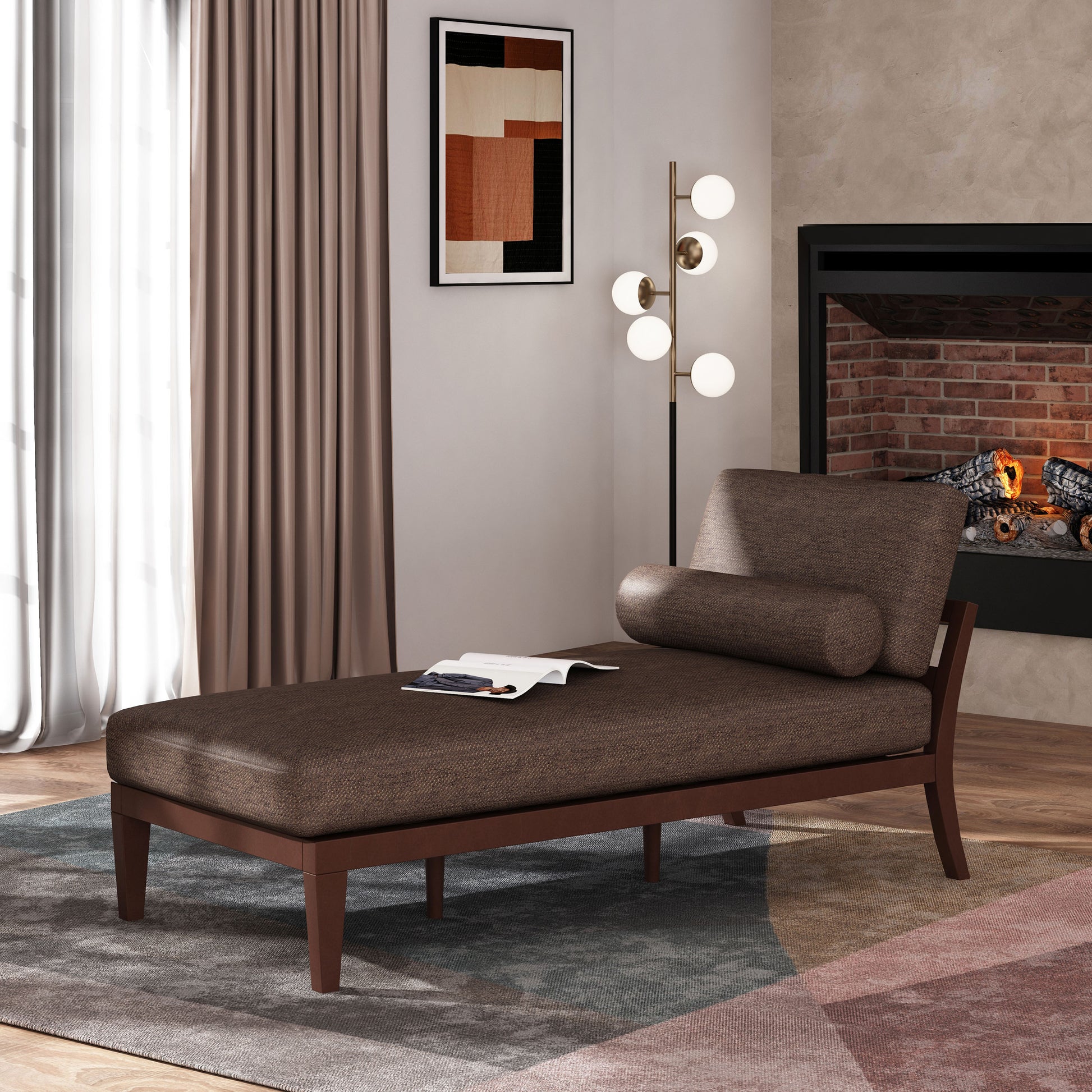 Chaise Lounge Brown Fabric