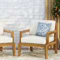 Outdoor Club Chairs With Cushions, 29'' H X 26.5'' W X 29'' D, Acacia Wood Teak Finish Beige Beige Acacia Wood