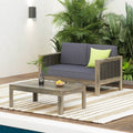 Outdoor Acacia Wood And Wicker Loveseat And Coffee Table Set With Cushions, Gray Mixed Gray Dark Gray Gray Acacia Wood