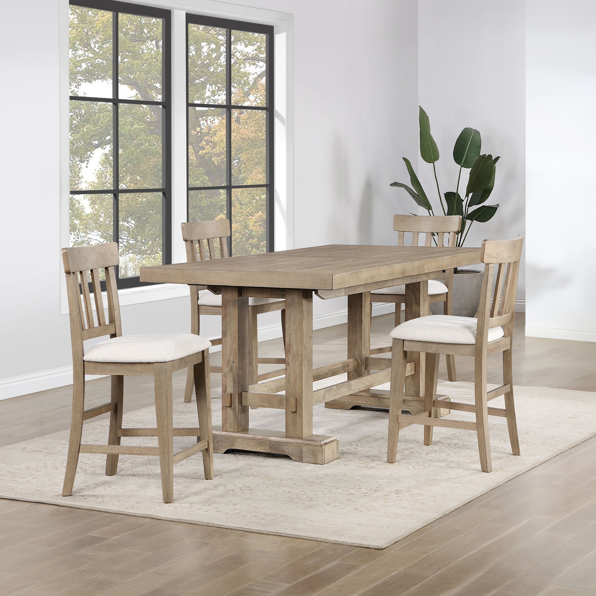 Napa 5 Piece Dining Set With Counter Table Sand Light Brown Wood