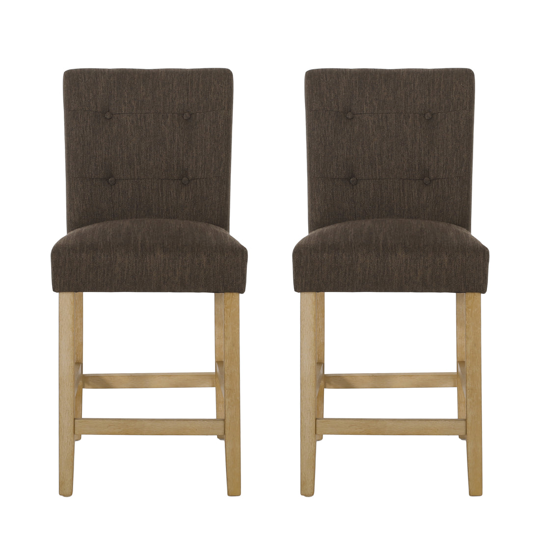 Contemporary Fabric Button Tufted 26 Inch Counter Stools, Set Of 2, Brown Brown Fabric