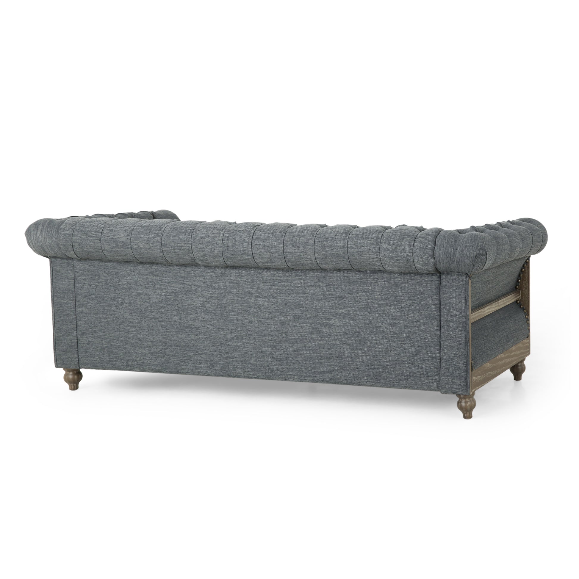 Mirod Comfy 3 Seat Sofa With Wooden Legs, Retro Style For Living Room Charcoal Fabric 3 Seat