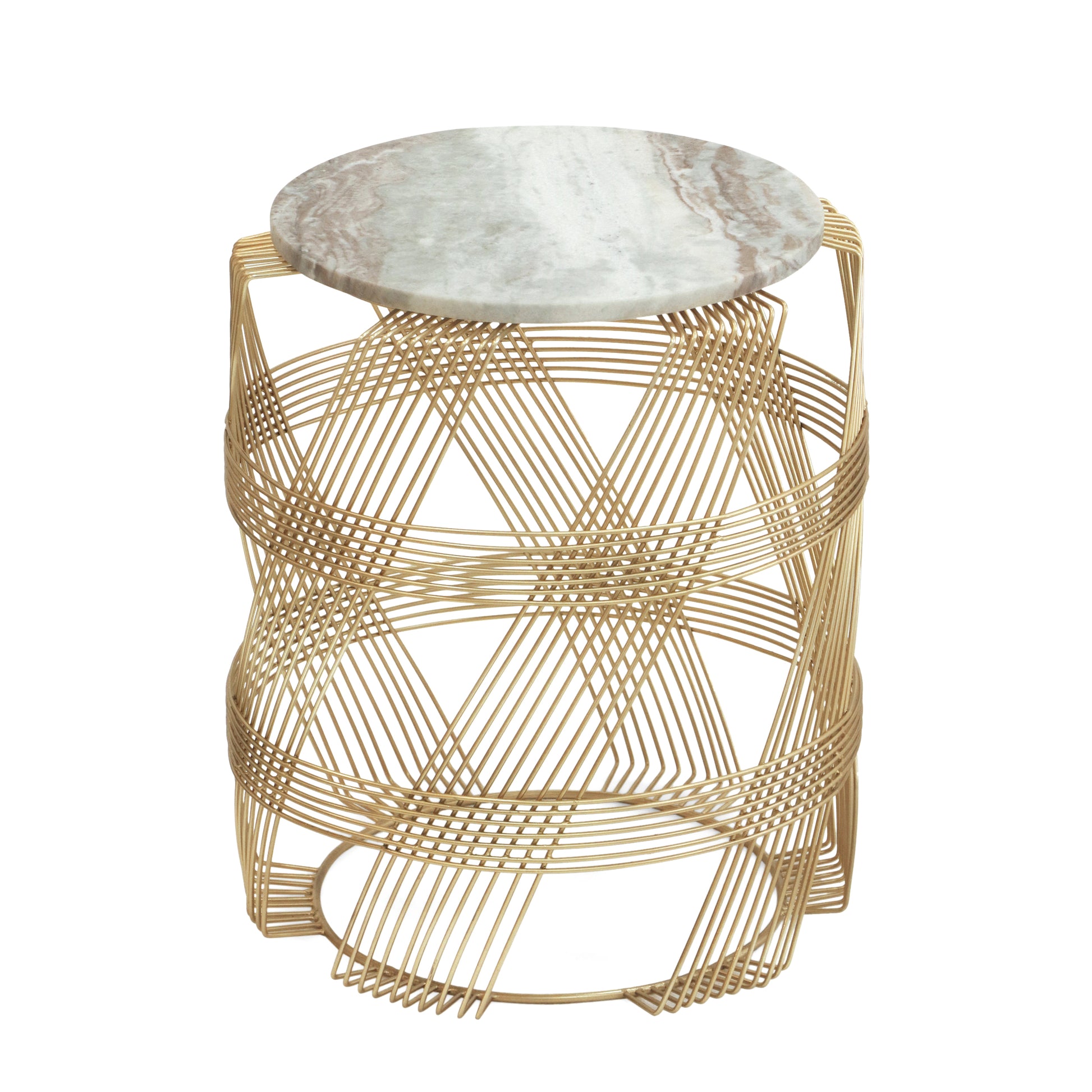 Round Wire Table With Marble Top - Gold Marble