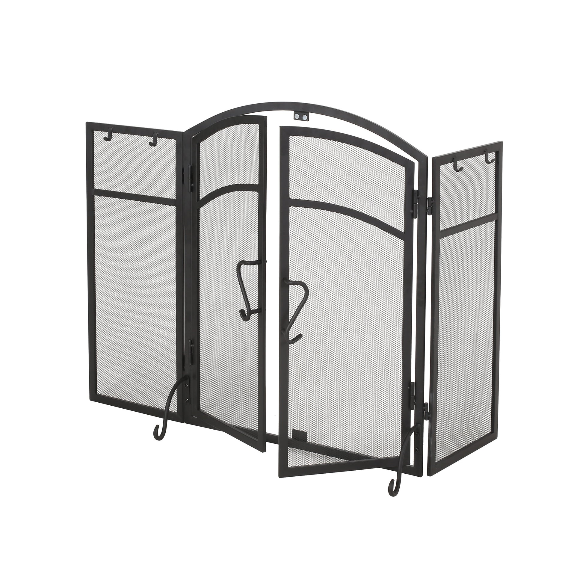 Folding Screen With Doors And 4 Pcs Tool Sets Matte Black Iron