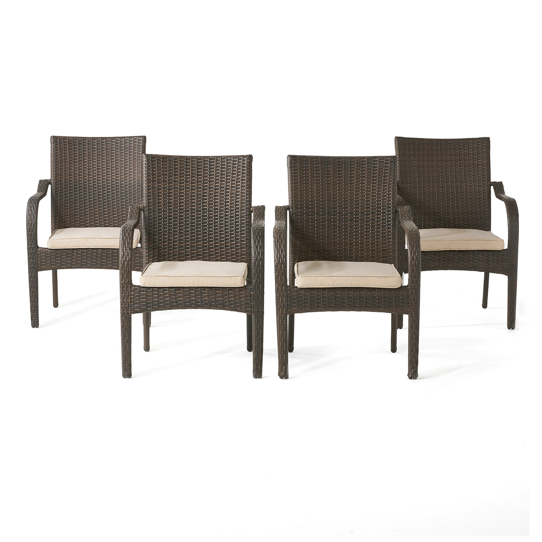 Stacking Chairs 4 Pcs Brown Rattan Metal