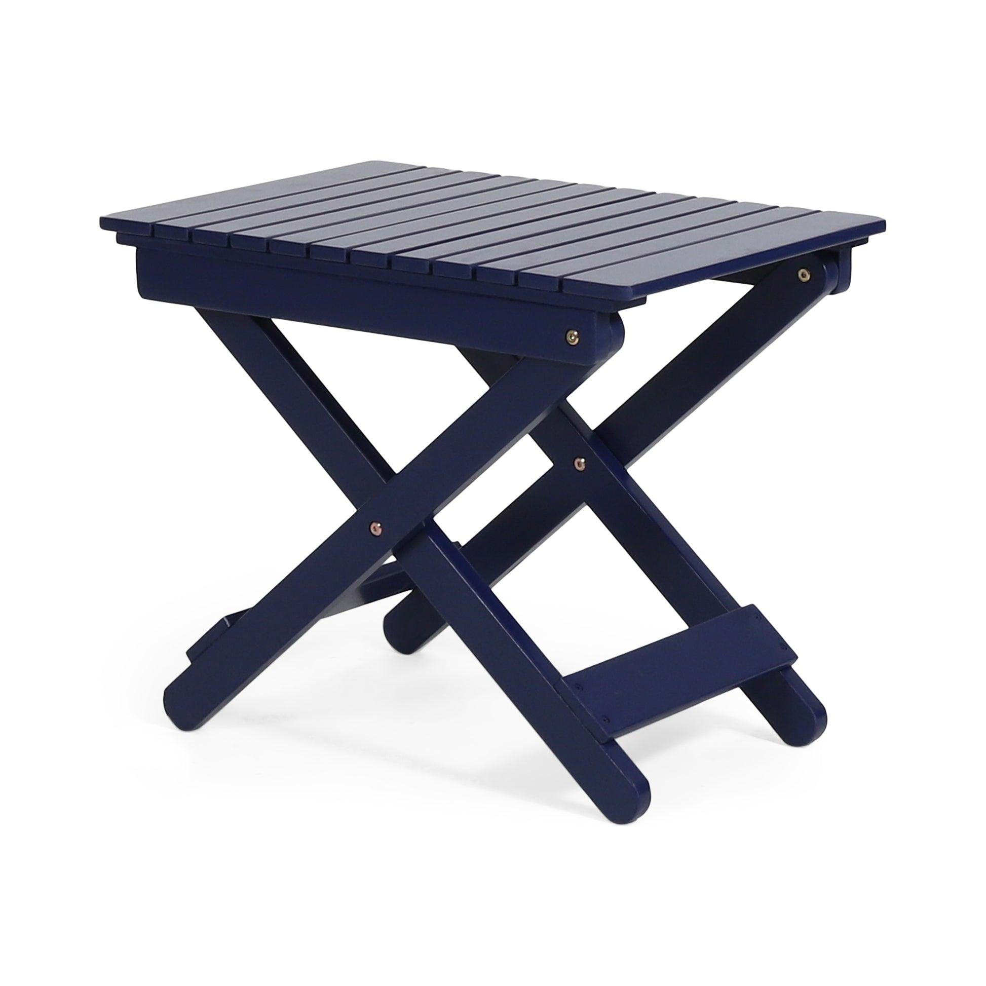 Outdoor Folding Wooden Side Table, Navy Blue, 15"D X 22.75"W X 18.25"H Navy Blue Acacia Wood