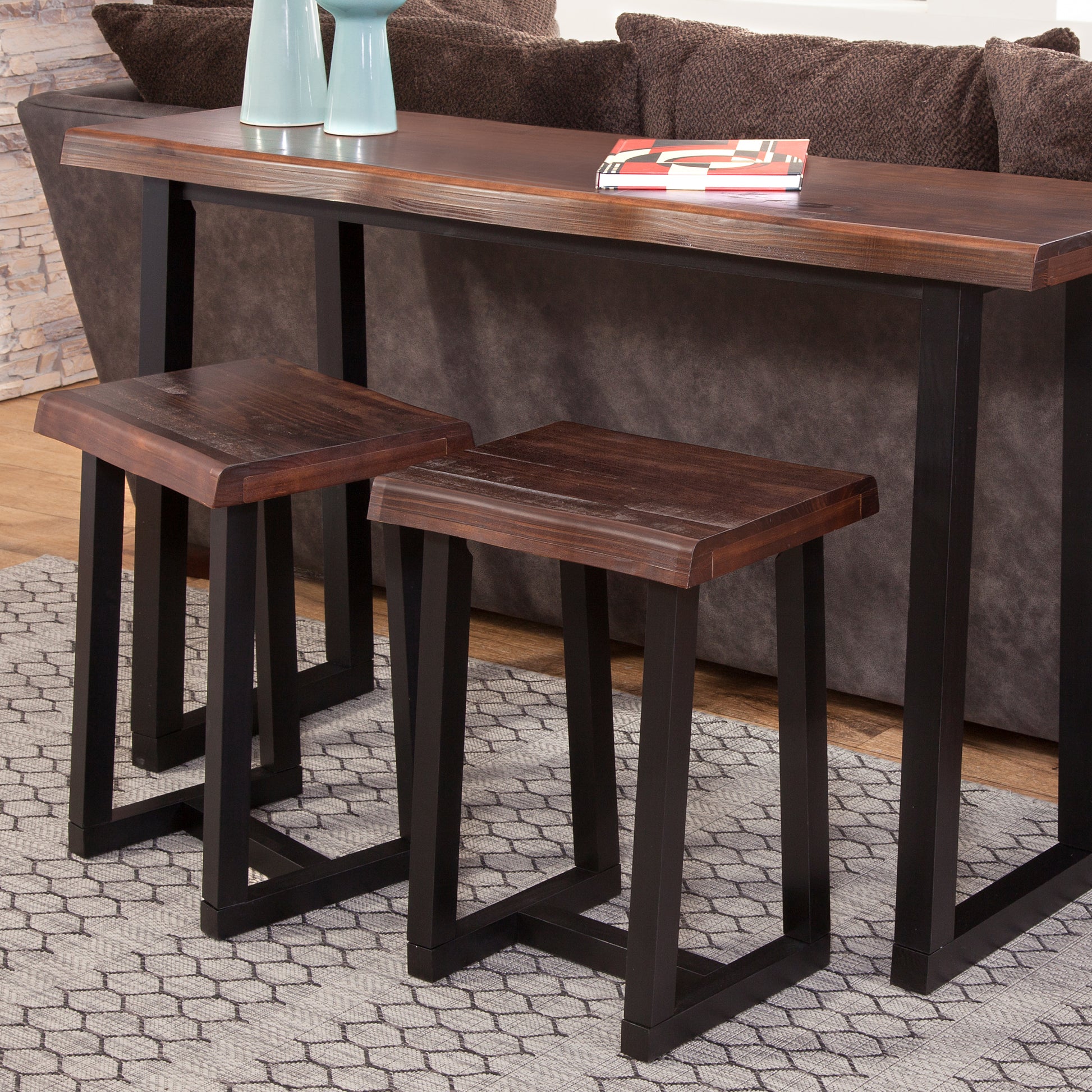 Jennings Live Edge Stool Set Of 2 Brown Brown Wood