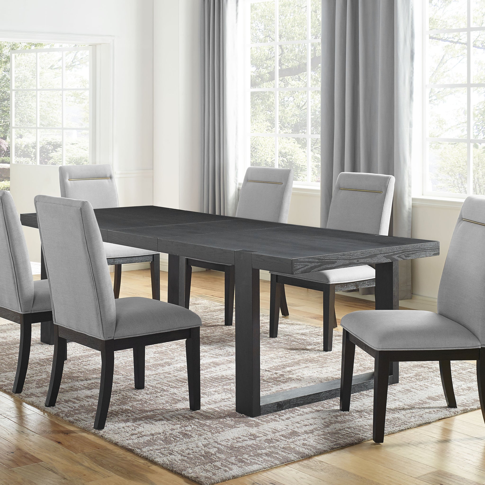 Yves 9 Piece Dining Set Gray Dark Gray Wood