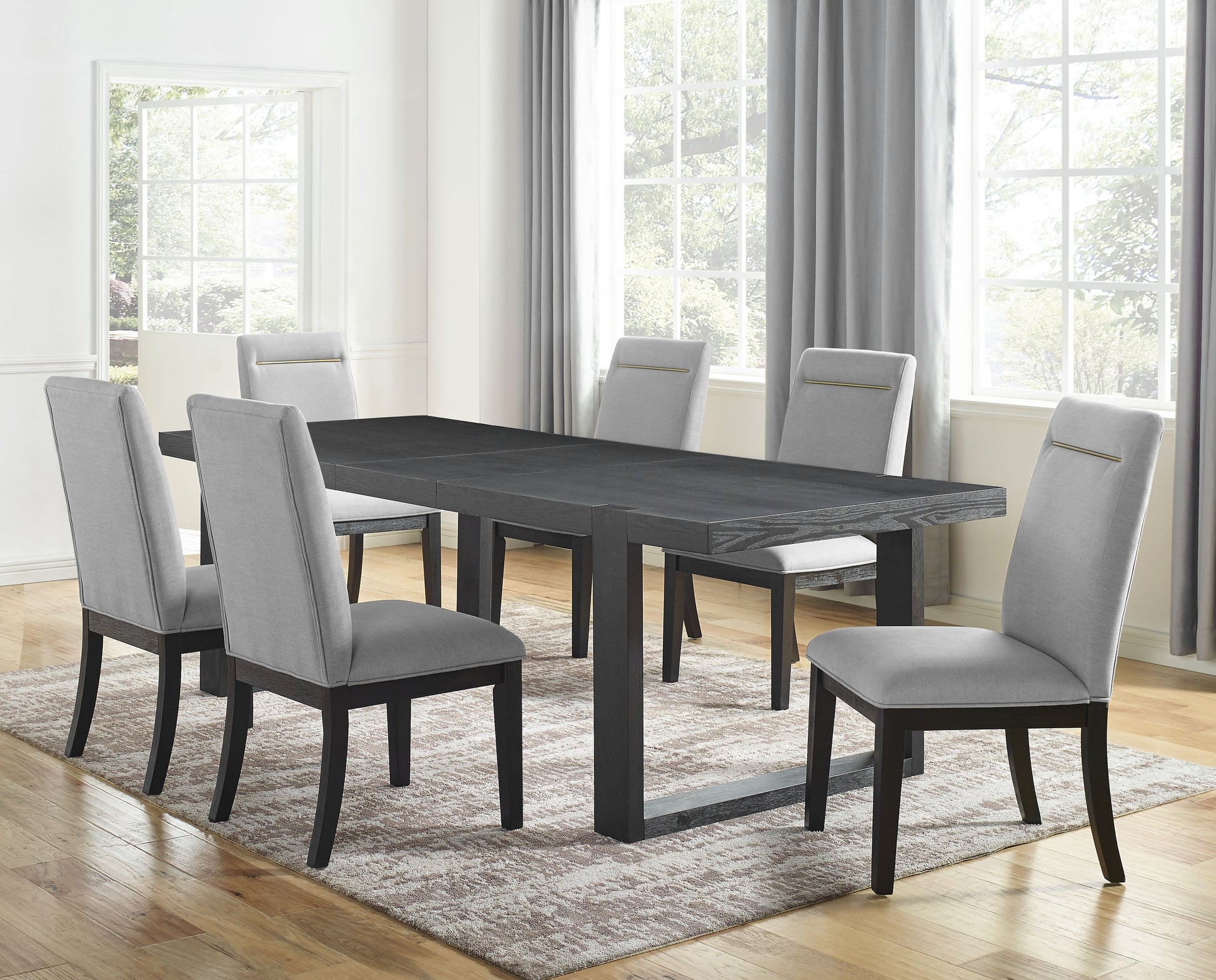 Yves 7 Piece Dining Set Wood Gray Dark Gray Wood