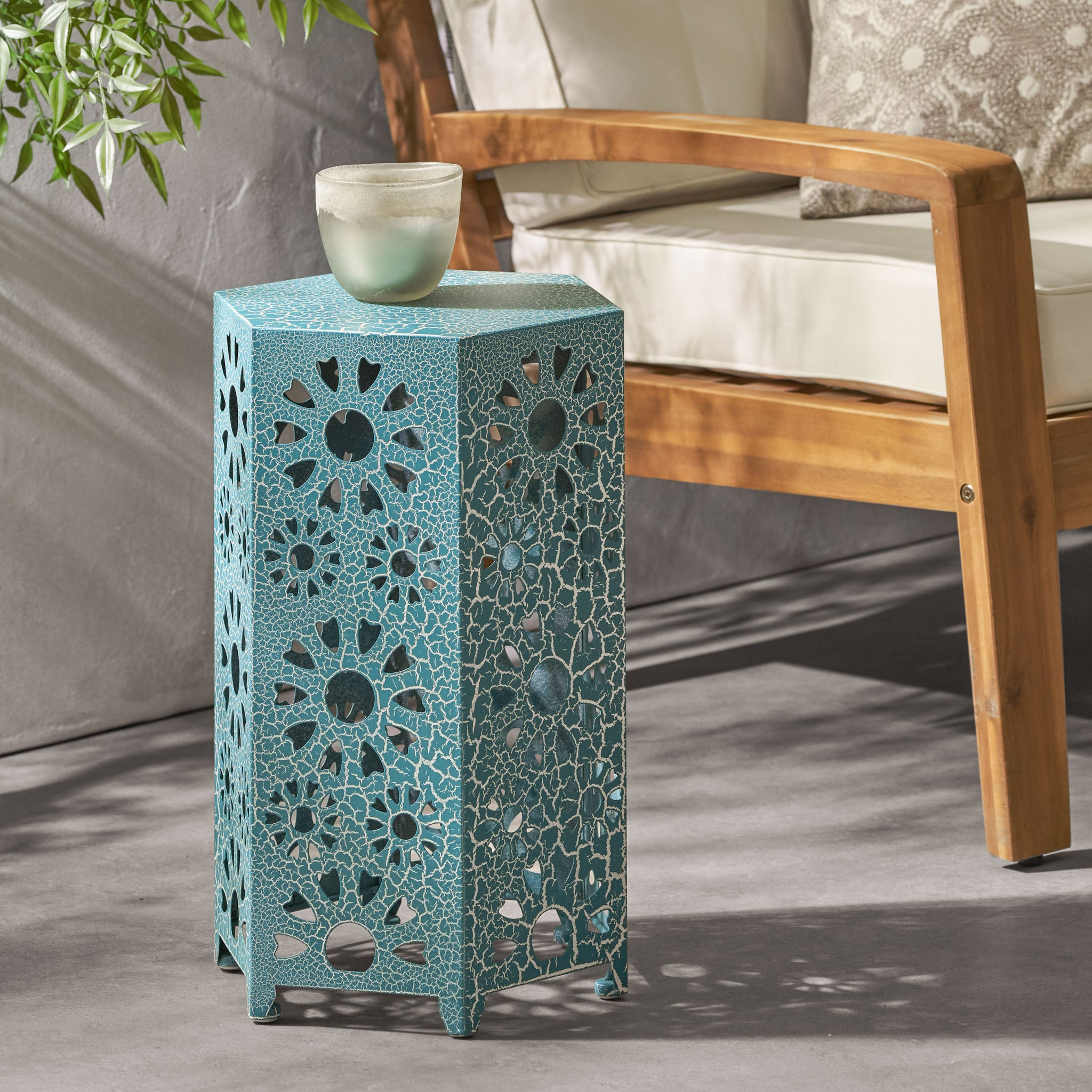 Eliana 12" Side Table - Teal Iron