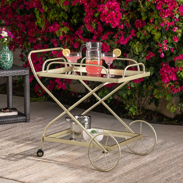 Bar Cart Gold Glass Metal