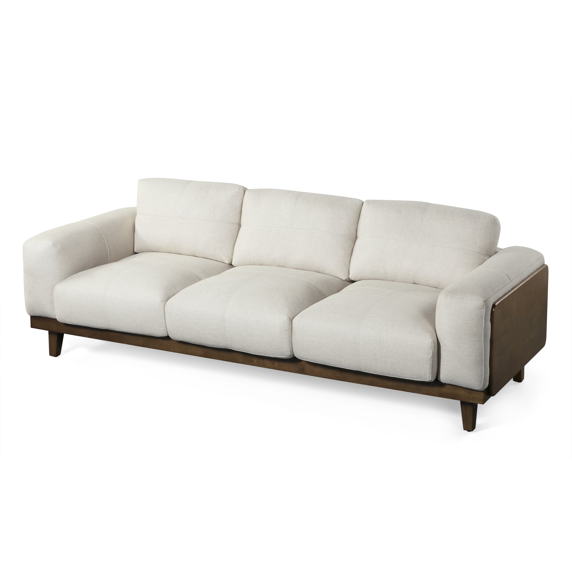 3 Seater Sofa Beige Wood 3 Seat