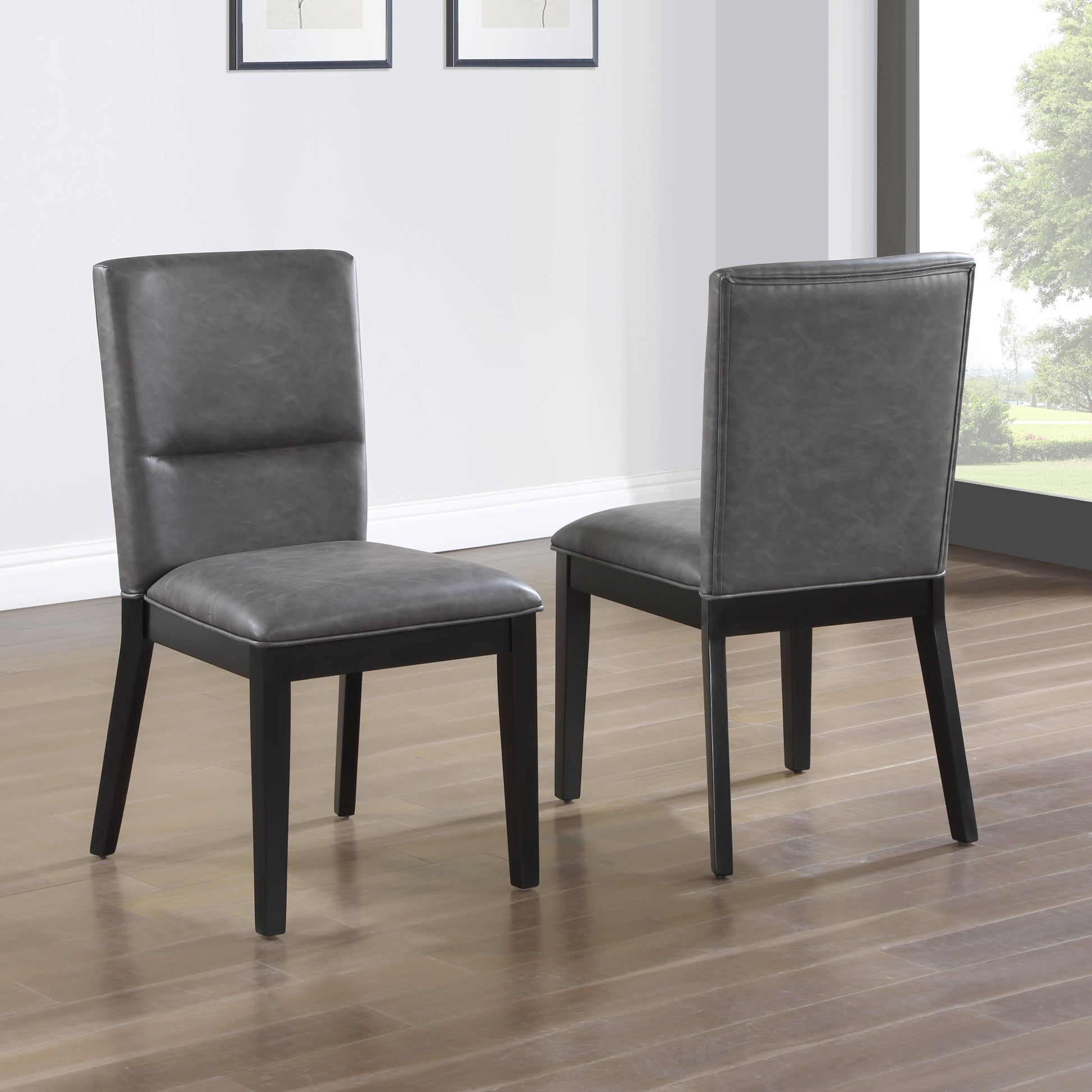 Amy Faux Leather Side Chair Set Of 2 Gray Gray Wood