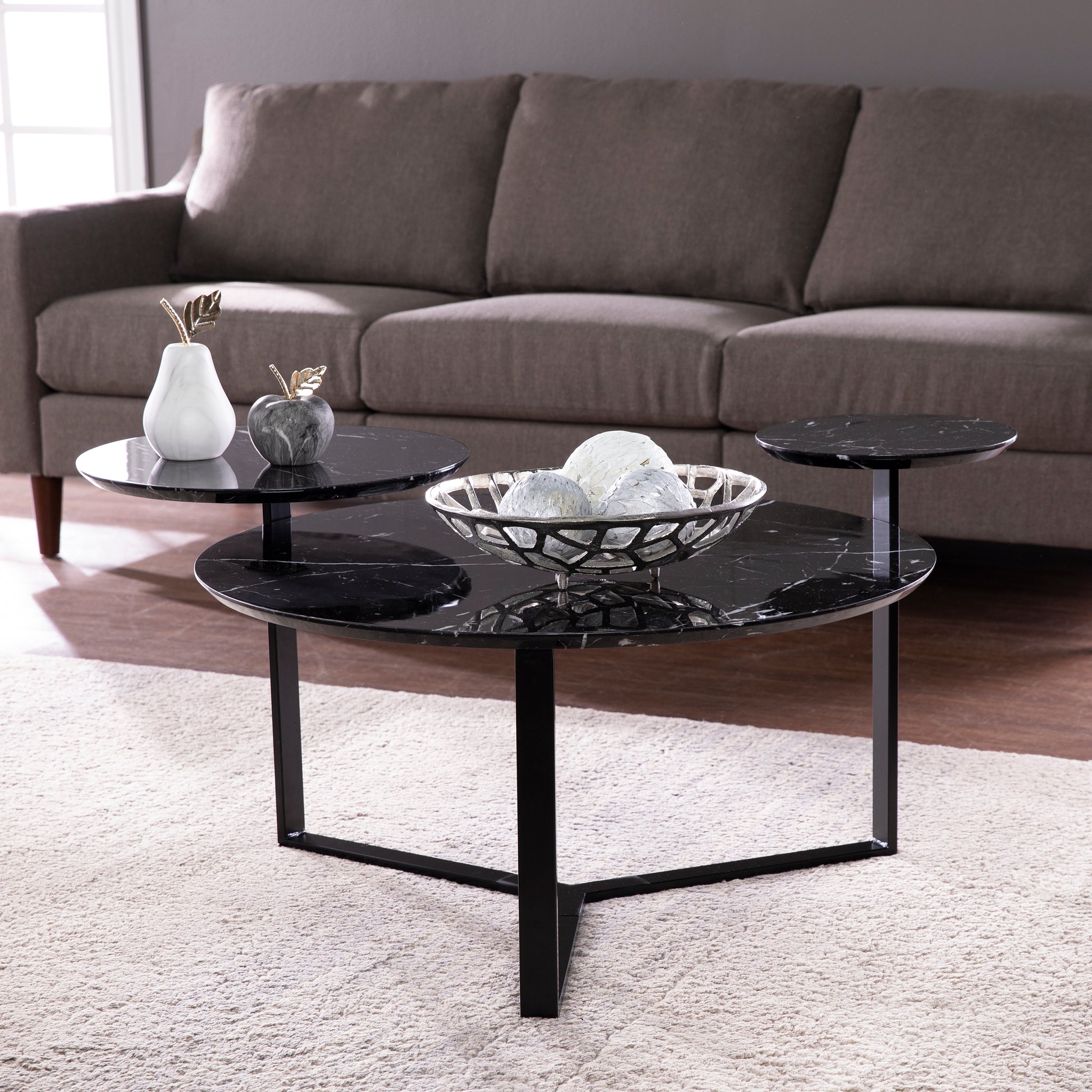 Saxelby Faux Marble Cocktail Table Black Iron