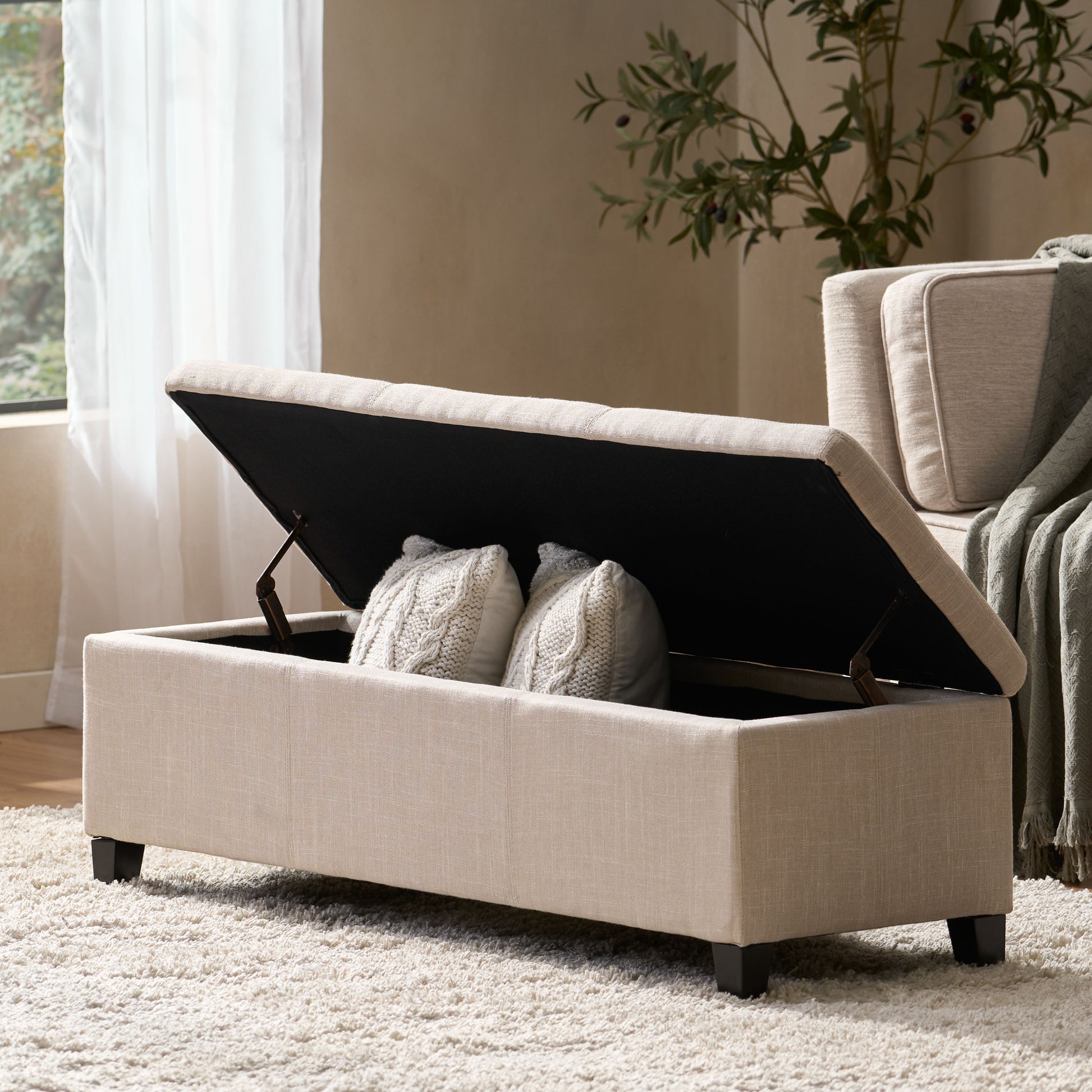 Glouster Storage Ottoman V2 Light Beige Fabric