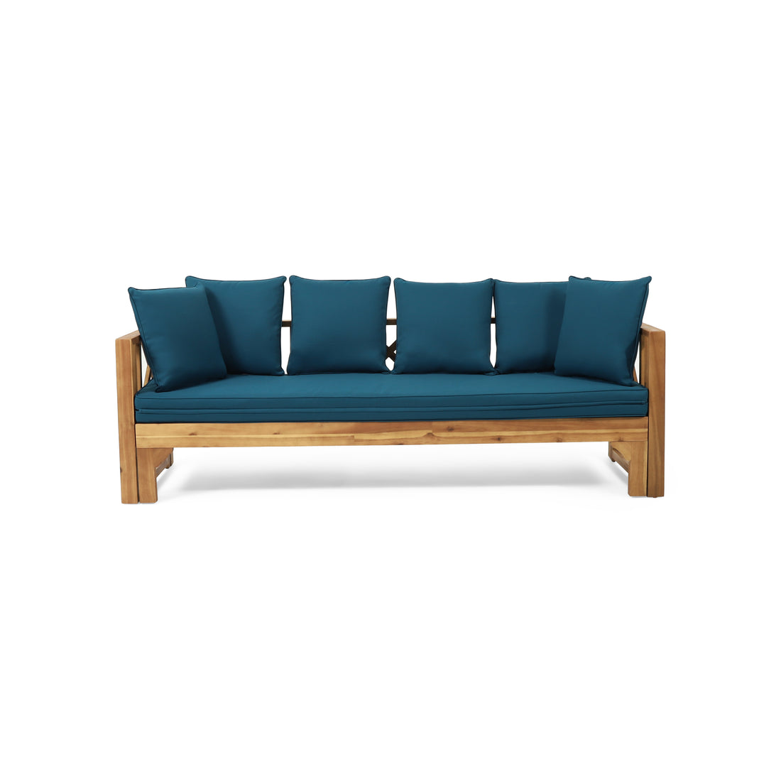 Long Beach Sofa Daybed Teak Pe Rattan Iron Waterproof Fabric