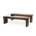 Indoor Solid Wood Bench Set Of 2 Brown Acacia Wood