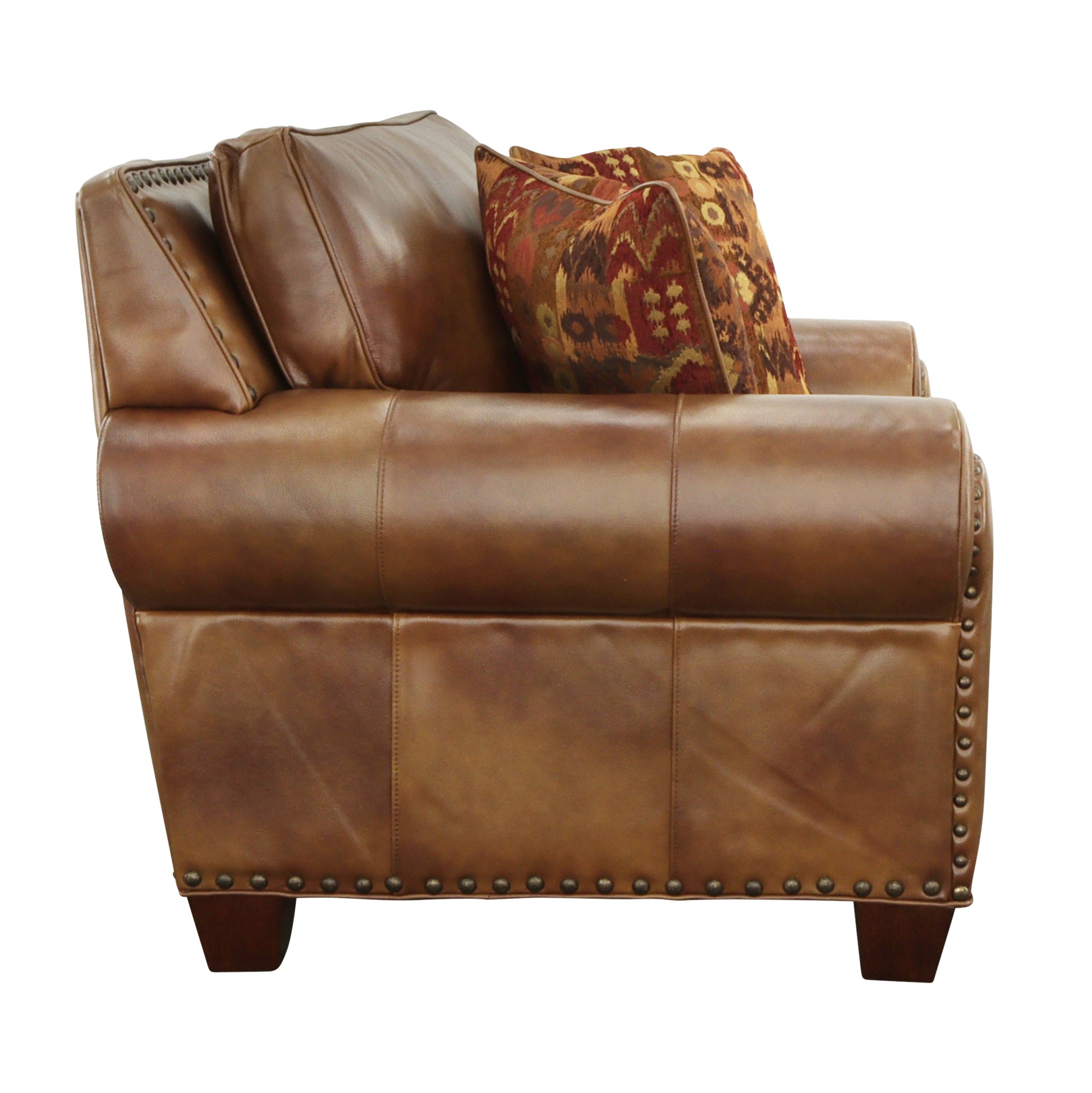 Rustic All Leather Chair Premium Construction, Top Grain Leather Nail Head Trim, Contrasting Pillows Comfort And Style In Casual Living Spaces Camel Foam Leather