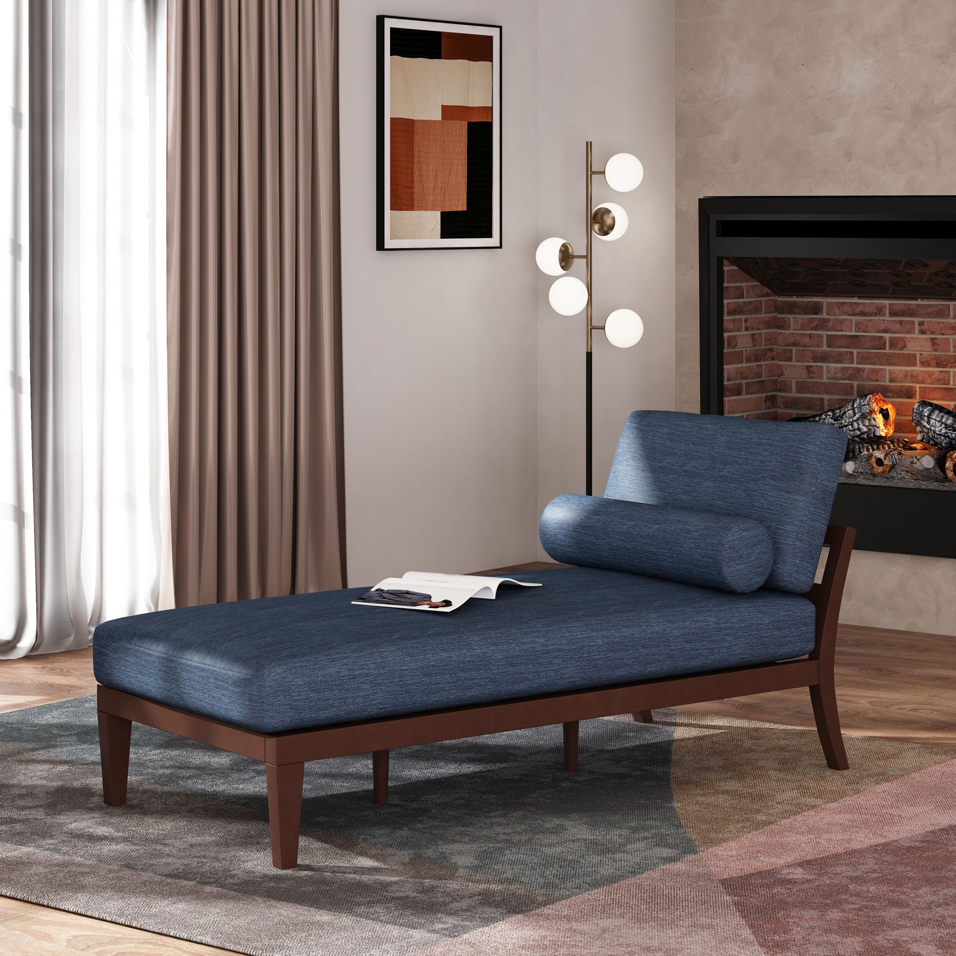 Chaise Lounge Navy Blue Fabric