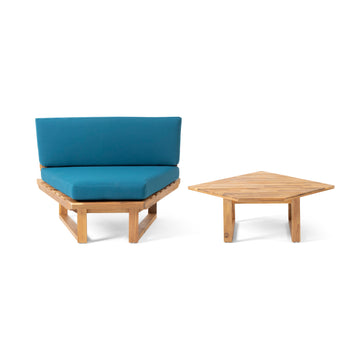 Mirabelle Corner Chair Coffee Table, Teal Teal Acacia Wood