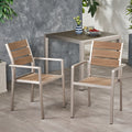Outdoor Modern Aluminum Dining Chair With Faux Wood Seat Set Of 2 , Natural And Silver Natural Aluminium