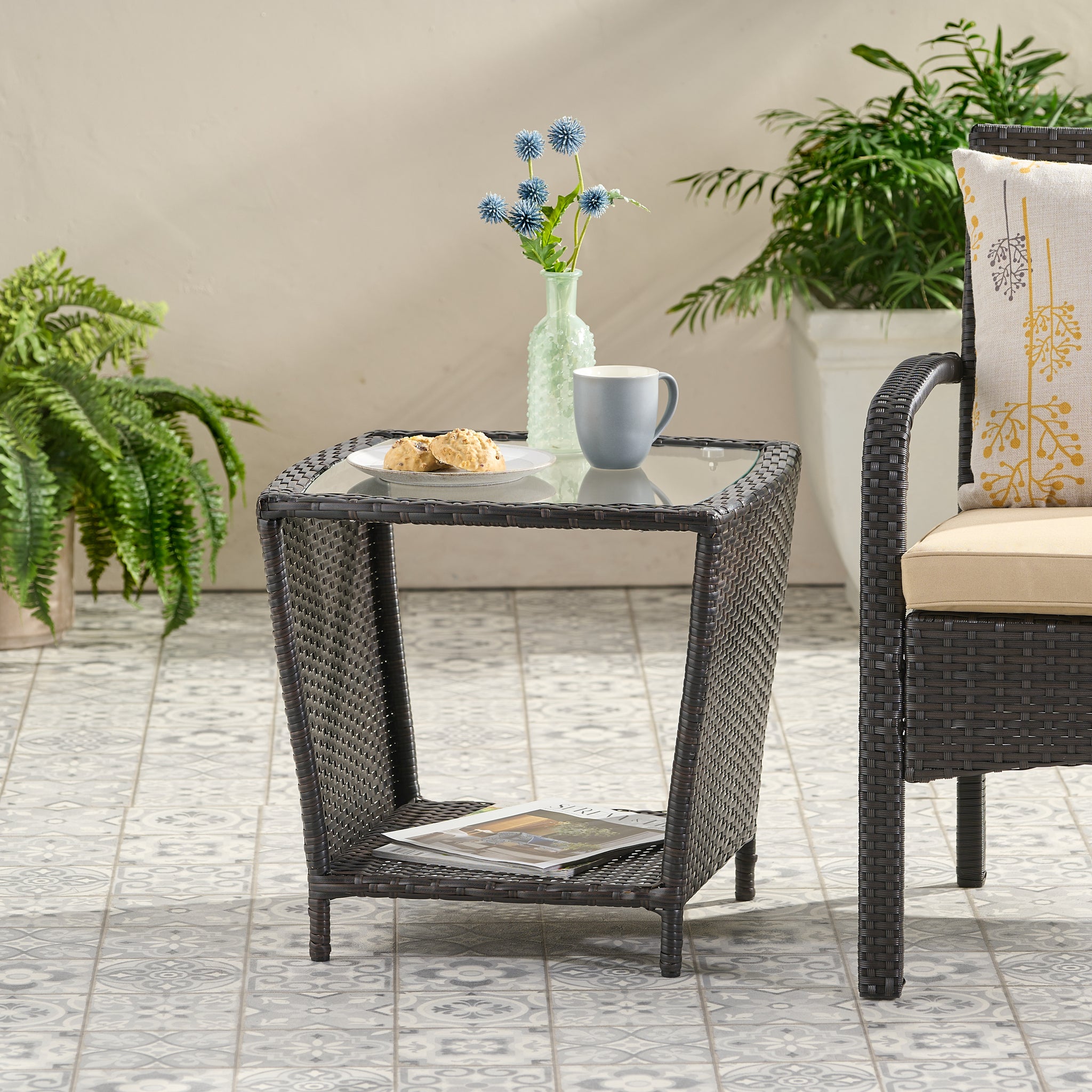 Trenton Side Table As Original W Glass Top Brown Rattan Glass