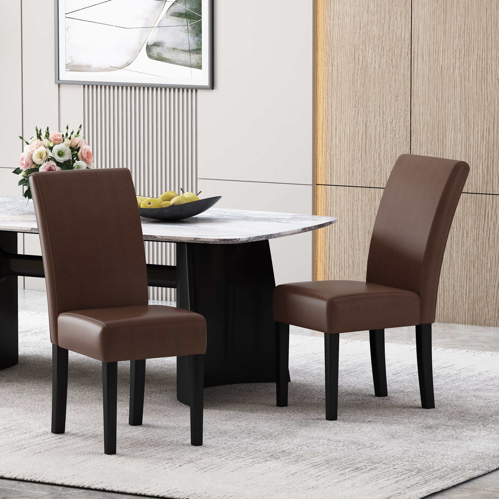 Dining Chair Mp2 Set Of 2 Dark Brown Pu