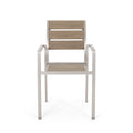 Outdoor Modern Aluminum Dining Chair With Faux Wood Seat Set Of 2 , Natural And Silver Natural Aluminium
