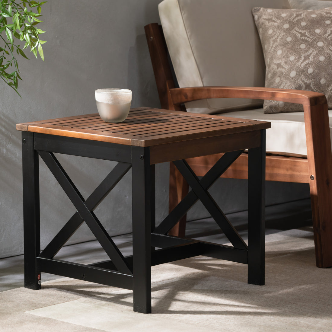 Farmhouse End Table Black Brown Wood