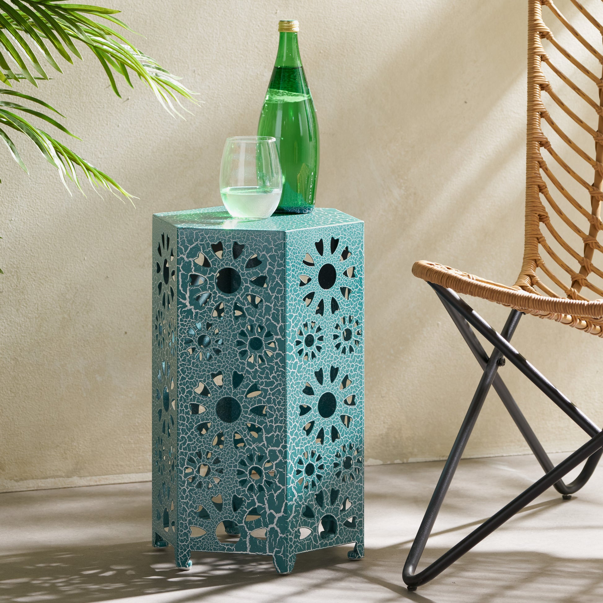 Eliana 12" Side Table - Teal Iron