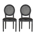 Dinning Chair Mp2 Set Of 2 Black Wood Fabric Rattan