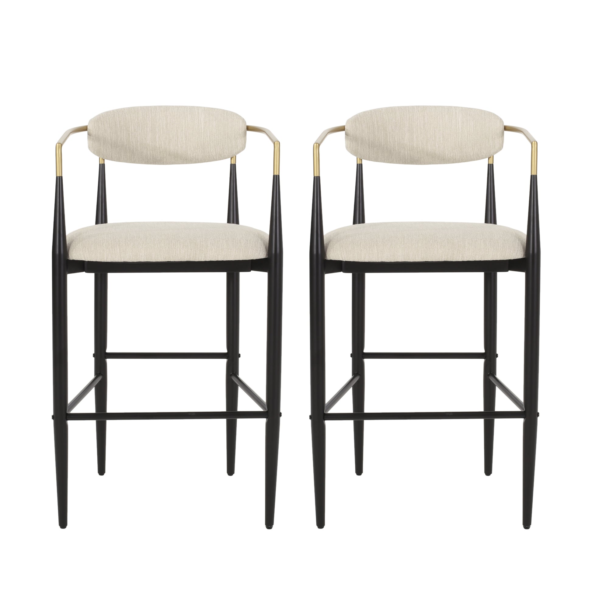 Barstool Set Of 2 Beige Brown Leather